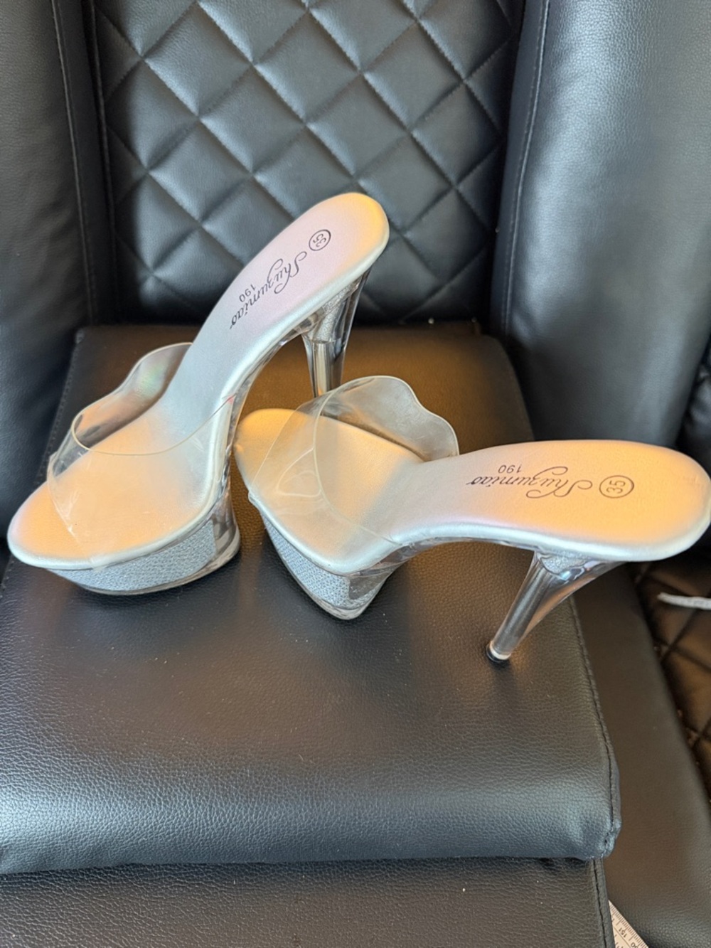 Pleaser Silver Footbed Clear PVC Platform Mules